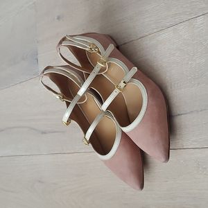 Pointed Toe Mary Jane Flats in Blush and Cream